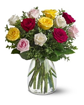 A Dozen Mixed Roses Flower Arrangement